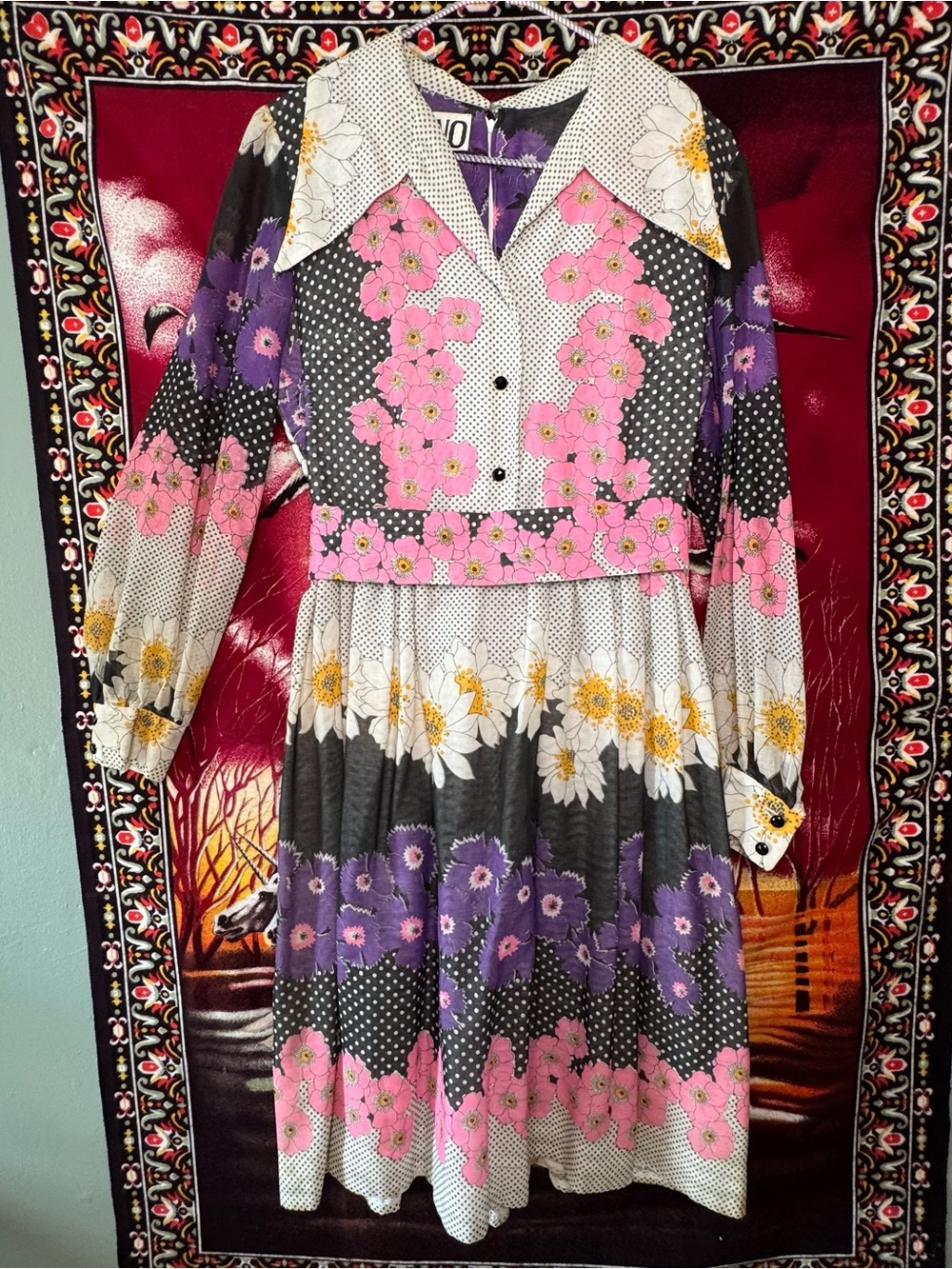 vintage 70s Edano groovy floral print long sleeve dress